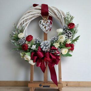 Ghirlandă albă lemn Crăciun, 33-38-43 cm