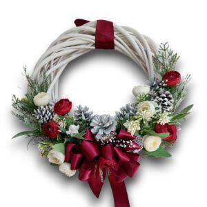 Ghirlandă albă lemn Crăciun, 33-38-43 cm