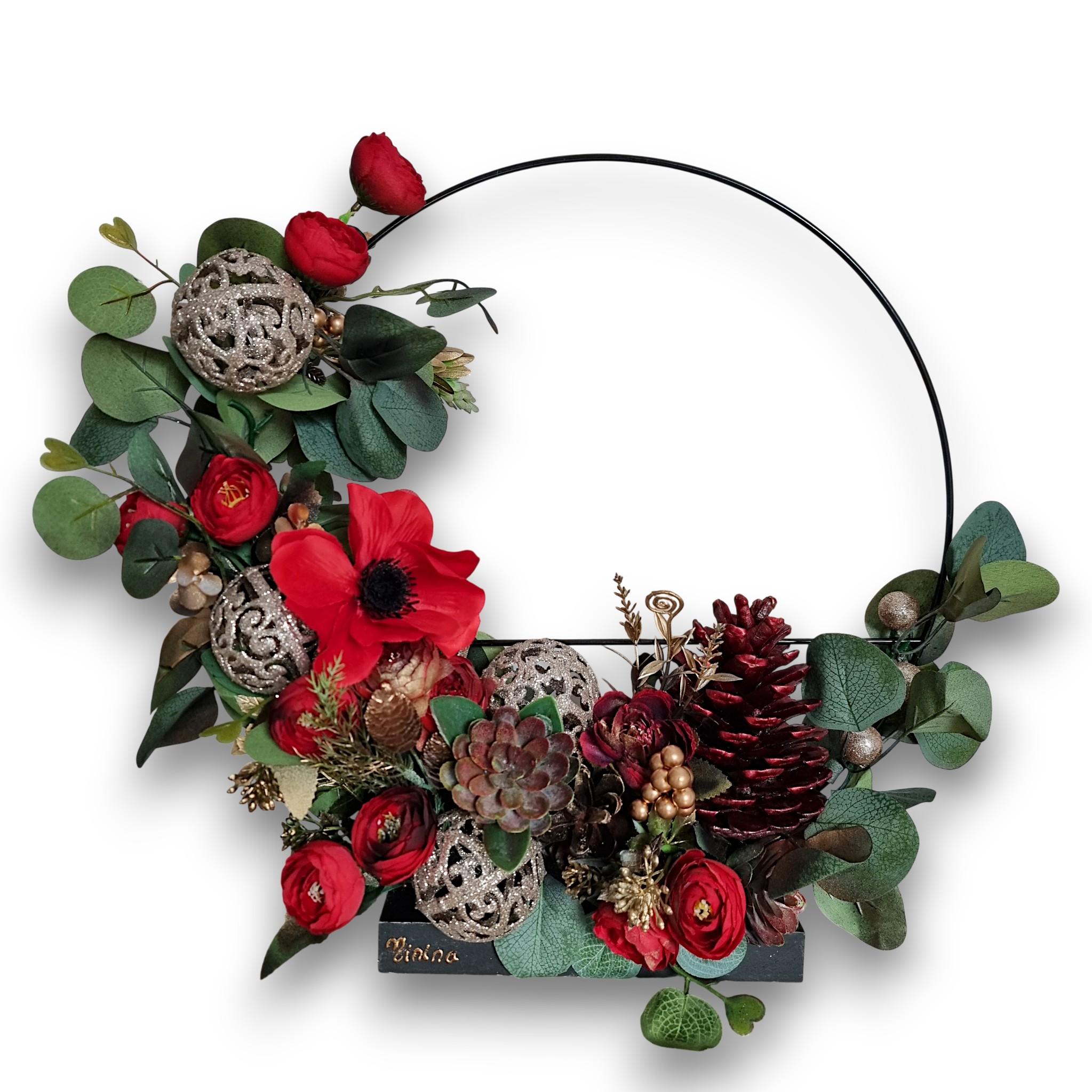 Aranjament Craciun, cerc metalic 40 cm 2 Aranjament Craciun, cerc metalic 40 cm