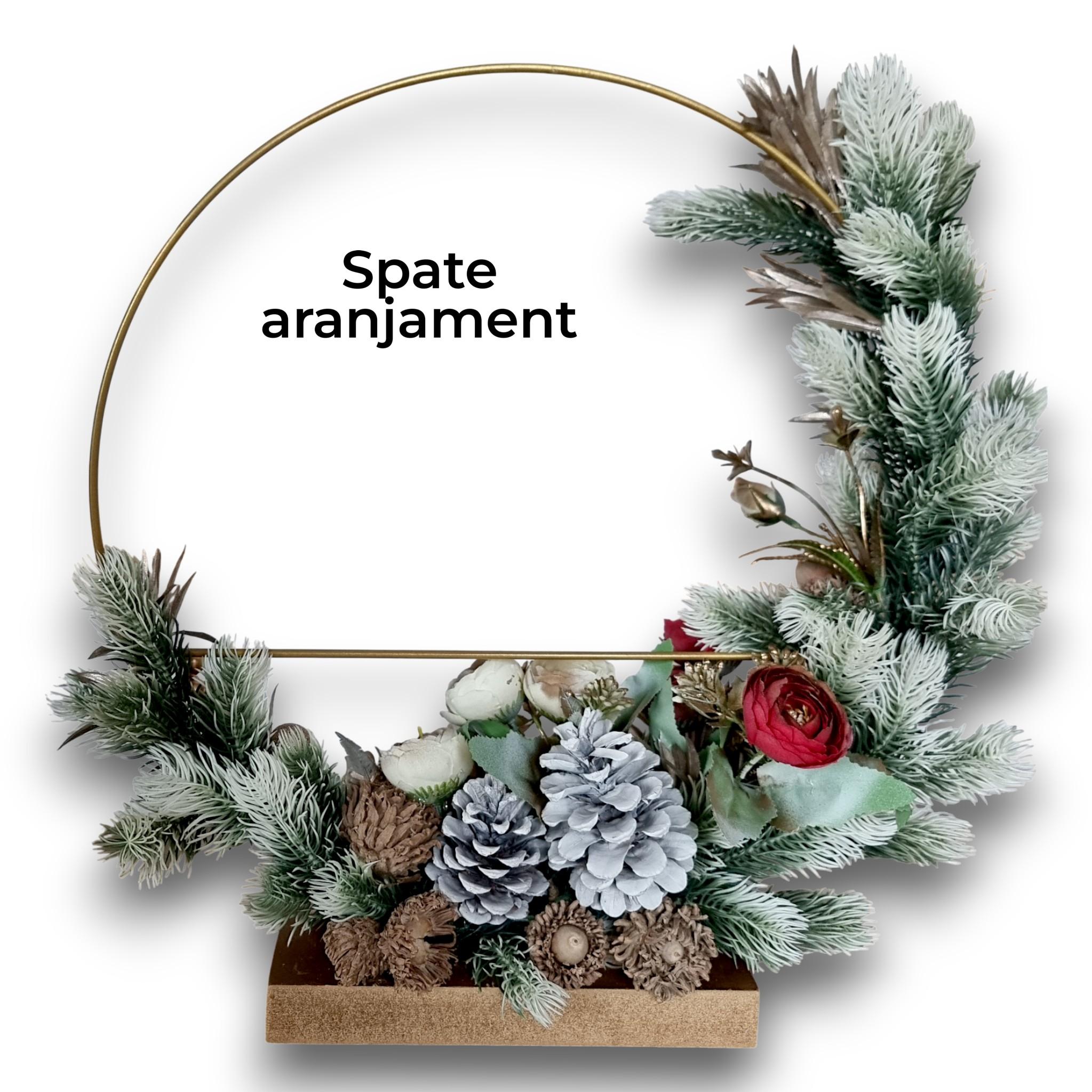 Aranjament alb Craciun, cerc metalic 40 cm 6 Aranjament alb Craciun, cerc metalic 40 cm