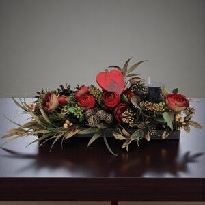 Aranjament masă Craciun, negru auriu, 1 lumanare