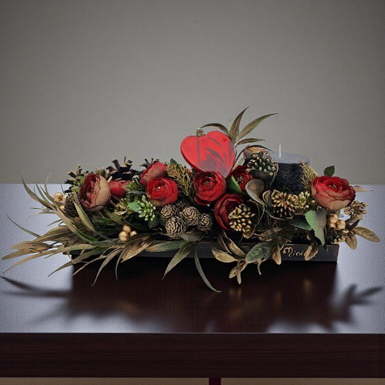 Aranjament masă Craciun, negru auriu, 1 lumanare