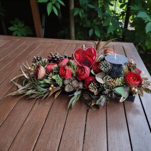 Aranjament masă Craciun, negru auriu, 1 lumanare Aranjament masă Craciun, negru auriu, 1 lumanare