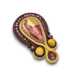 Broșă Soutache "Earth Harmony" – Jasp Mookaite și Cristale