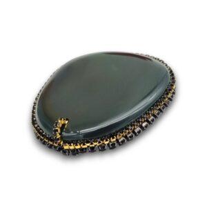 Broșă Statement din Agat Verde Închis, 65 mm