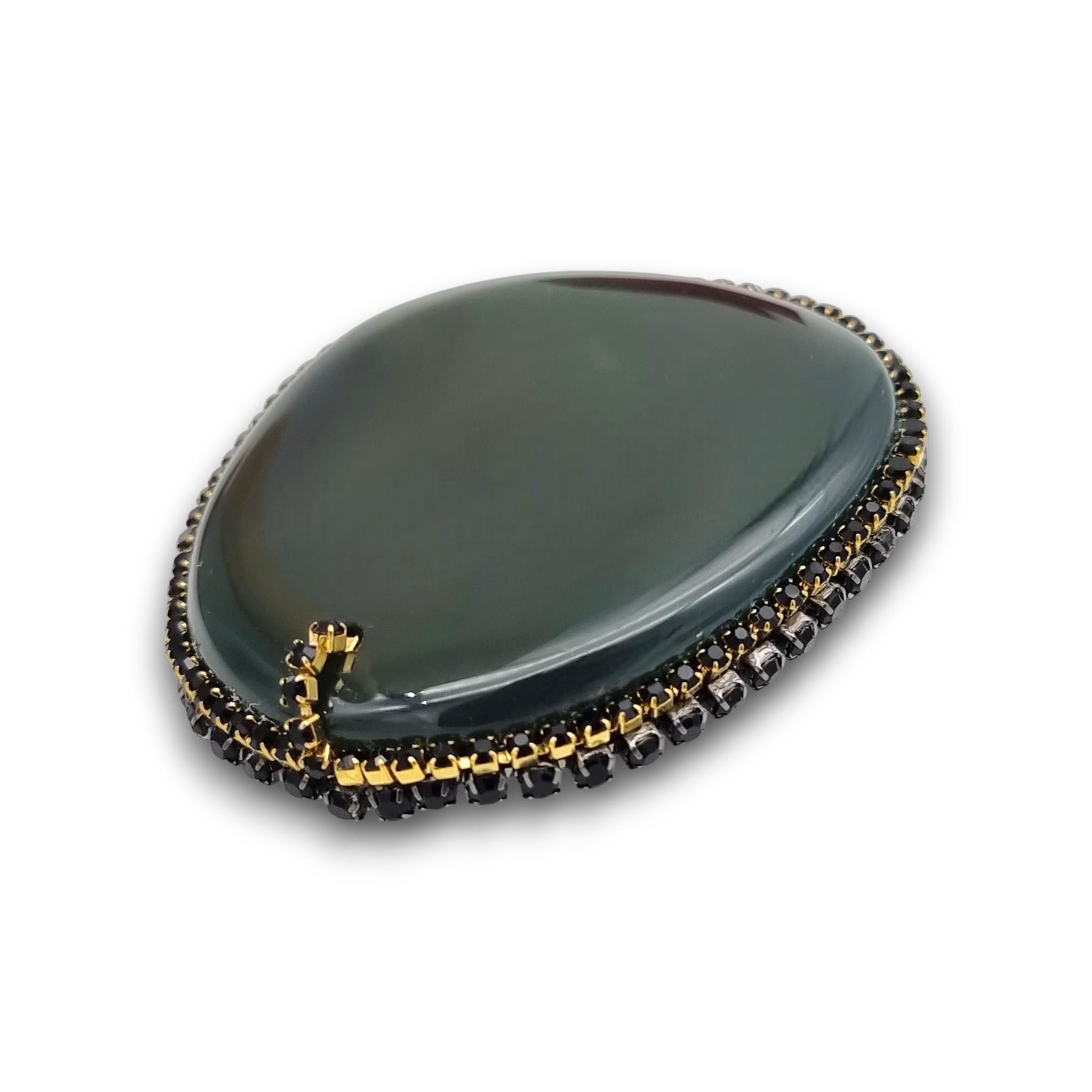 Broșă Statement din Agat Verde Închis, 65 mm 1 Broșă Statement din Agat Verde Închis, 65 mm