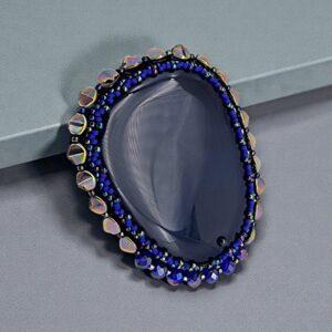 Broșă mare Agat Albastru Închis, 75 mm