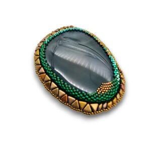 Broșă mare Agat verde Închis, 80 mm