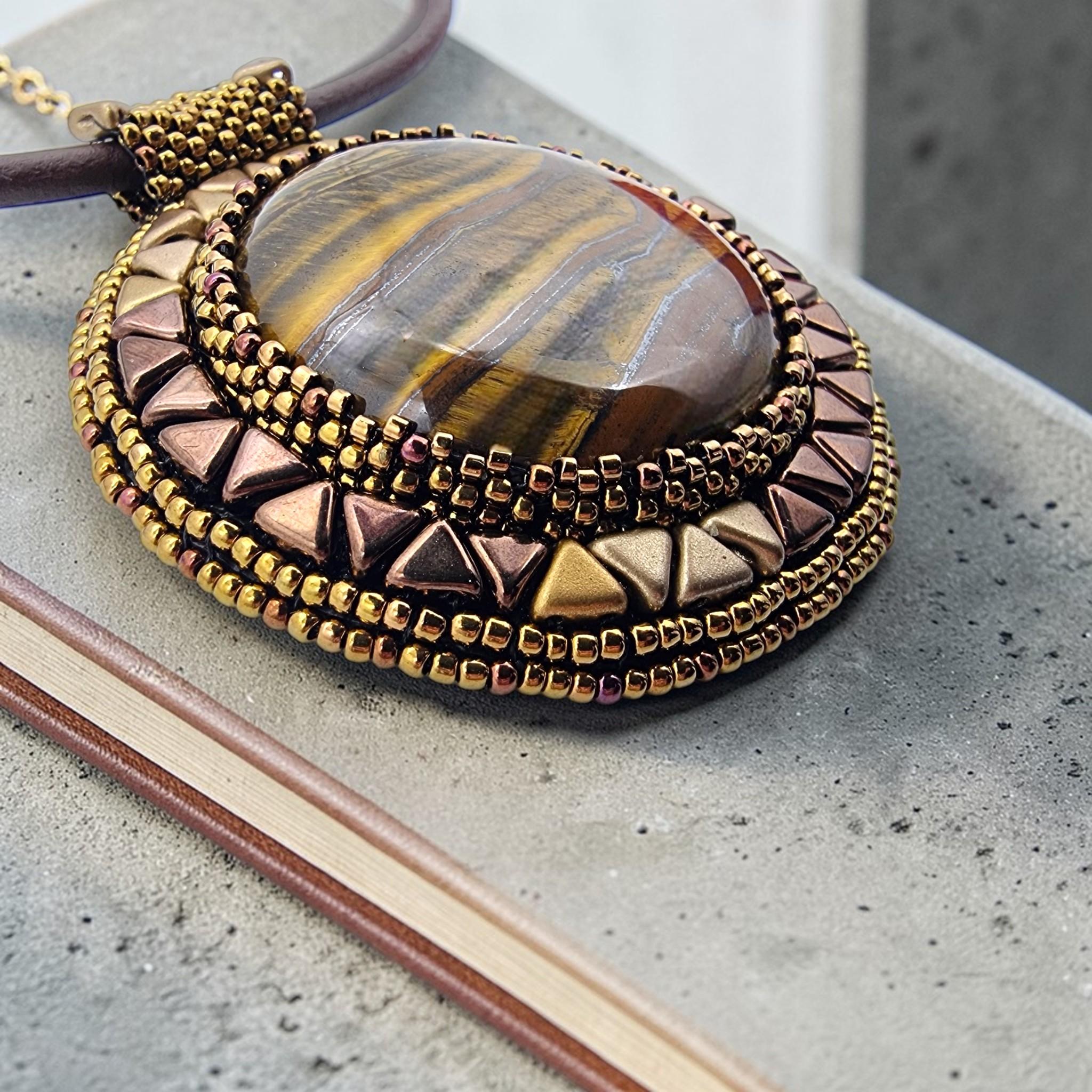 Colier Statement Ochi de tigru, pandantiv 55 cm 5 Colier Statement Ochi de tigru, pandantiv 55 cm