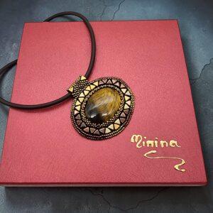 Colier la baza gâtului cu Ochi de tigru, pandantiv 62/50mm