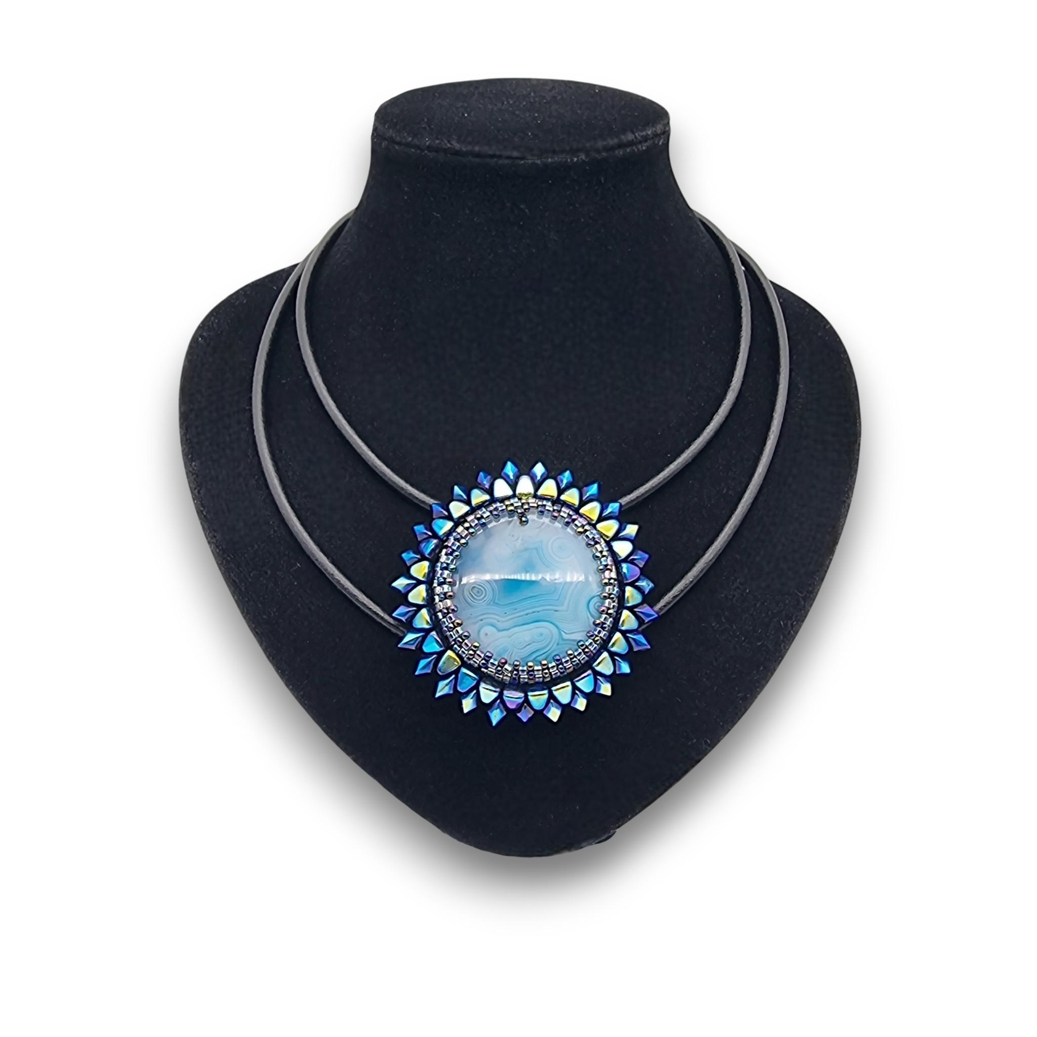 Colier Statement Soare albastru, Agat, 62 mm 3 Colier Statement Soare albastru, Agat, 62 mm