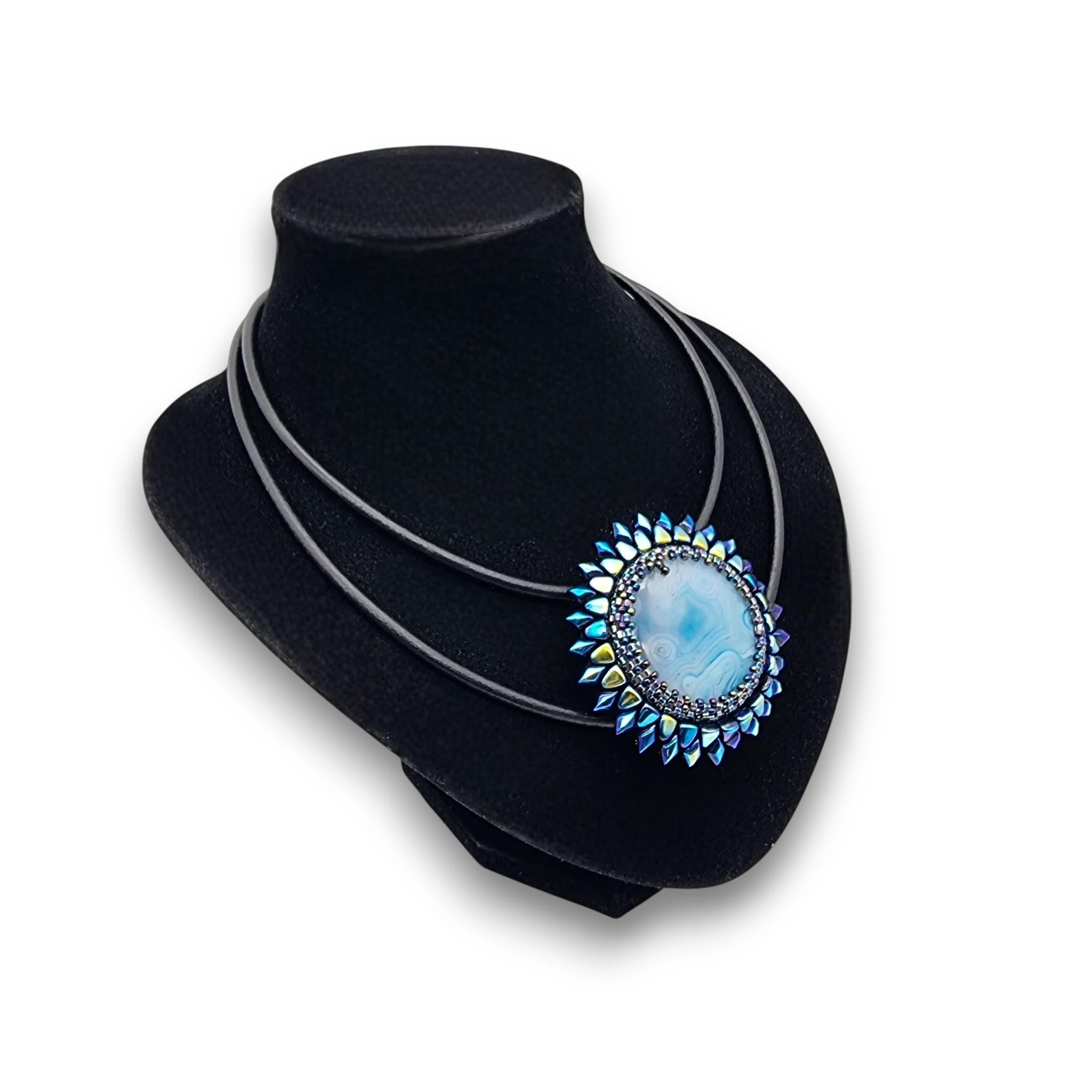 Colier Statement Soare albastru, Agat, 62 mm 4 Colier Statement Soare albastru, Agat, 62 mm