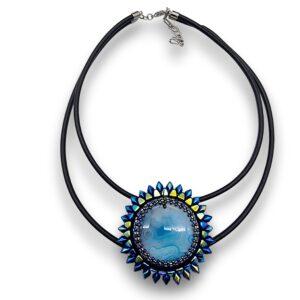 Colier Statement Soare albastru, Agat, 62 mm