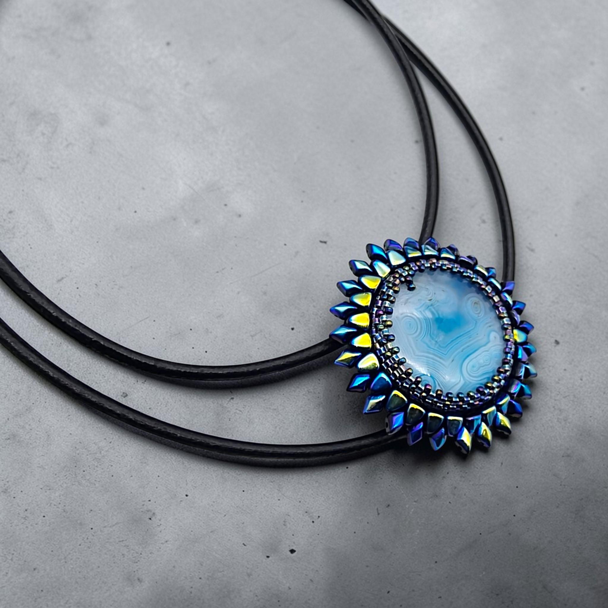 Colier Statement Soare albastru, Agat, 62 mm 6 Colier Statement Soare albastru, Agat, 62 mm