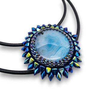 Colier Statement Soare albastru, Agat, 62 mm