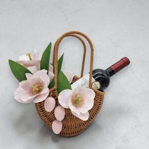 Coș cadou de Paste,cu lalele roz, 22x30x12 cm Coș cadou de Paste,cu lalele roz, 22x30x12 cm