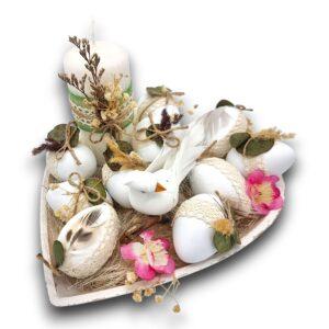 Aranjament Pascal 24 cm, boho/rustic, cu lumânare