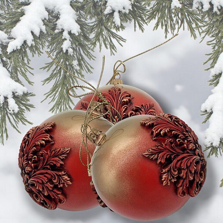 Glob roșu cu auriu,model baroque, 10 cm