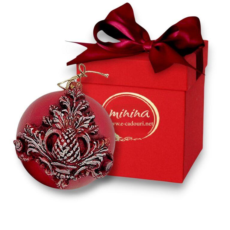 Globuleț roșu cu alb 10 cm, model baroque