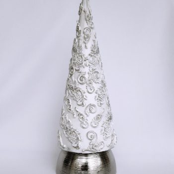 Brăduţ decor alb argintiu 32 cm