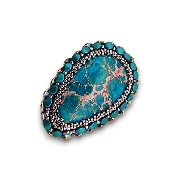 Broșă culoare turquoise cu Regalit, 63x43 mm