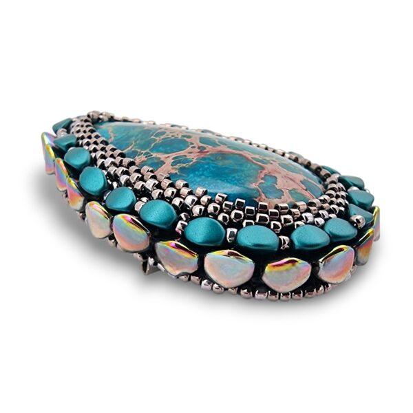 Broșă culoare turquoise cu Regalit, 63x43 mm