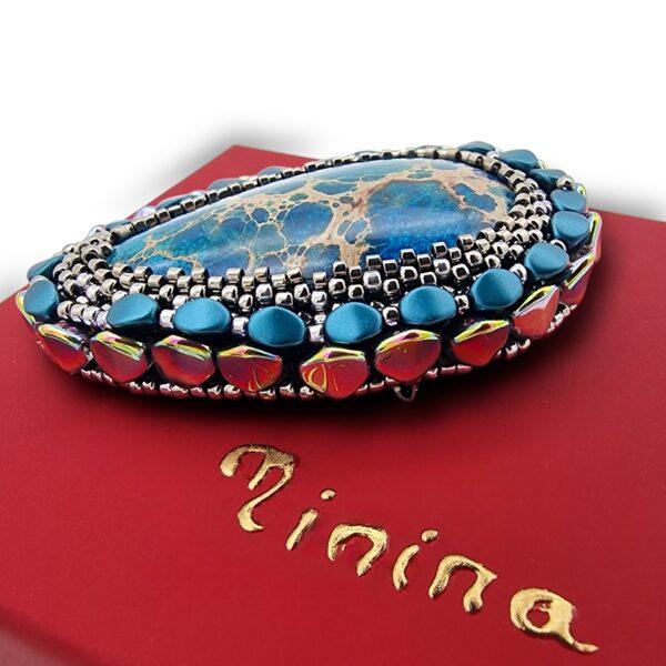 Broșă culoare turquoise cu Regalit, 63x43 mm