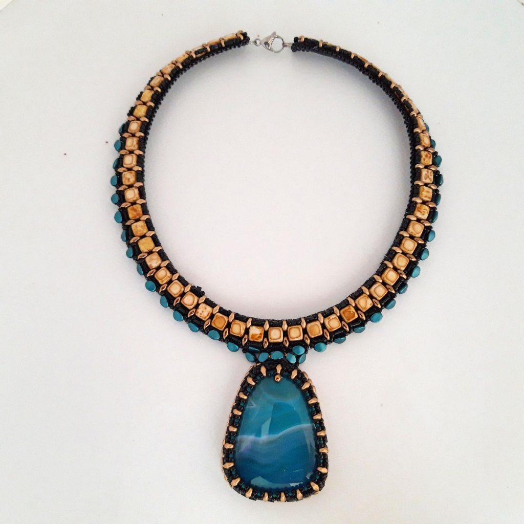 Colier agat mare turquoise închis