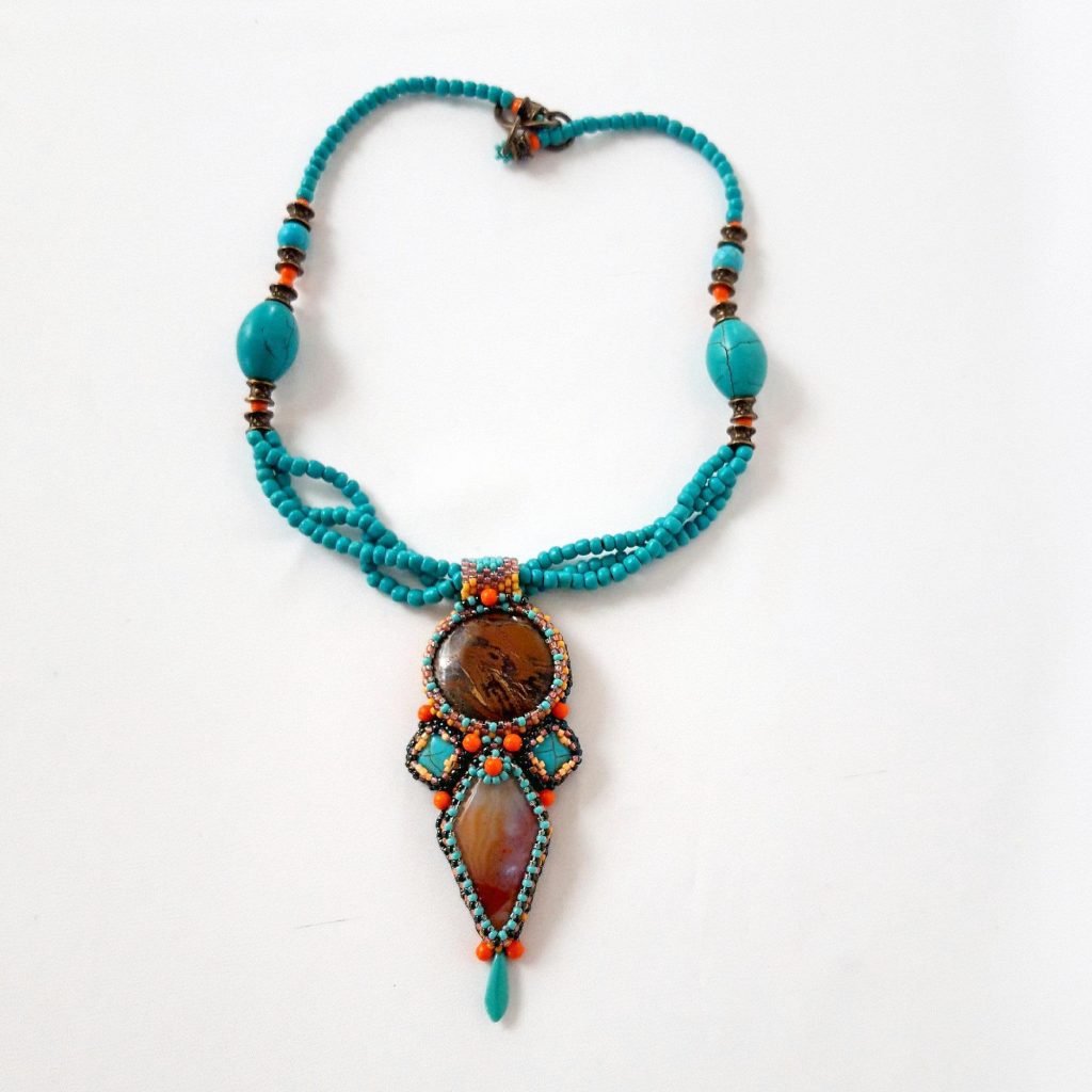 Colier turquoise cu Brown Jasper și Agata