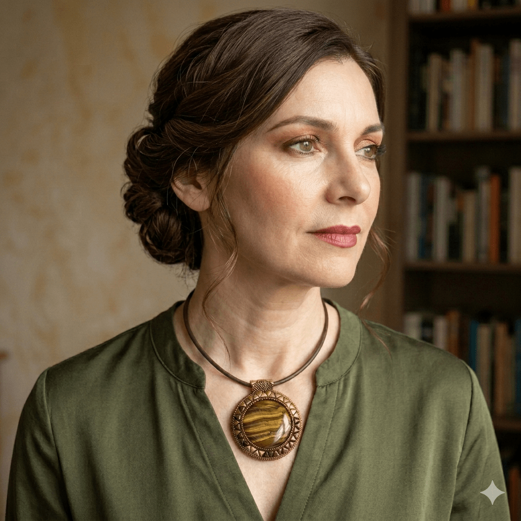 Colier Statement Ochi de tigru, pandantiv 55 cm 1 Colier Statement Ochi de tigru, pandantiv 55 cm