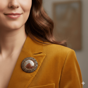 Broșă rotundă vintage, agat, 55 mm