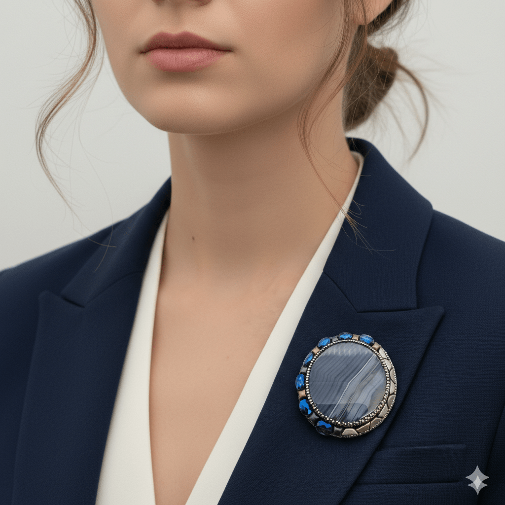 Broșă mare Agat Stripe, 80 mm 1 Broșă mare Agat Stripe, 80 mm