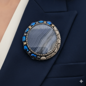 Broșă mare Agat Stripe, 80 mm