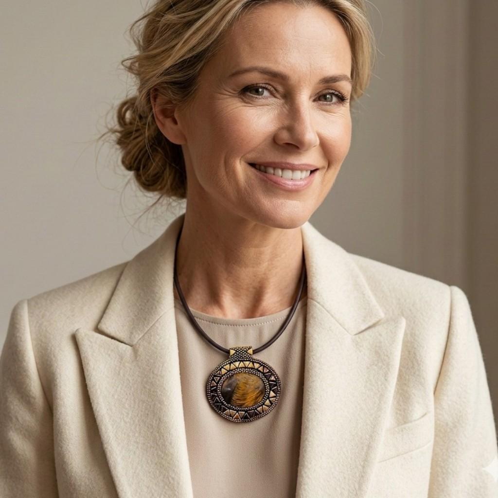 Colier la baza gâtului cu Ochi de tigru, pandantiv 62/50mm 1 Colier la baza gâtului cu Ochi de tigru, pandantiv 62/50mm