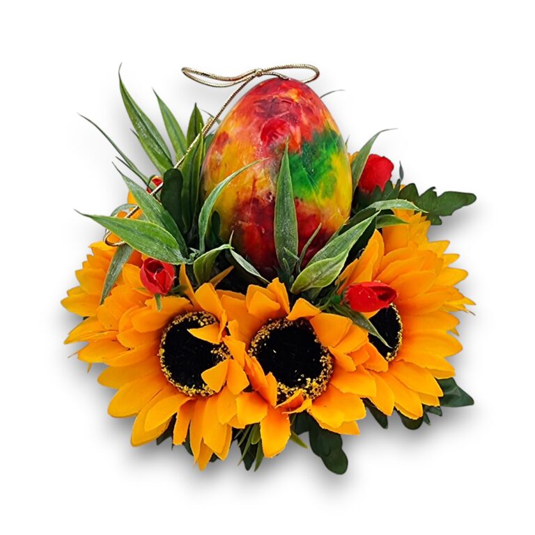 Decoratiune Paște, aranjament cu floarea soarelui, 20 cm