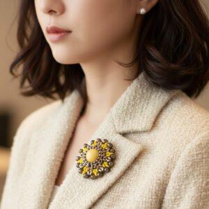 Broșă galbenă ”Floarea Soarelui”, 45 mm