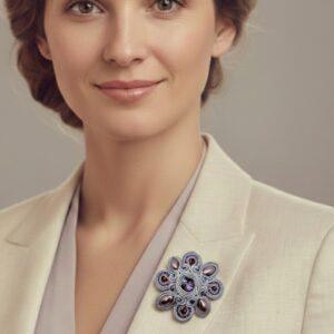 Broșă unicat lucrata Soutache, 68 mm