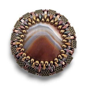 Broșă rotundă vintage, agat, 55 mm