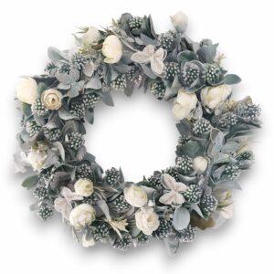 Cadou Crăciun coroniță alb-argintiu, 34 cm