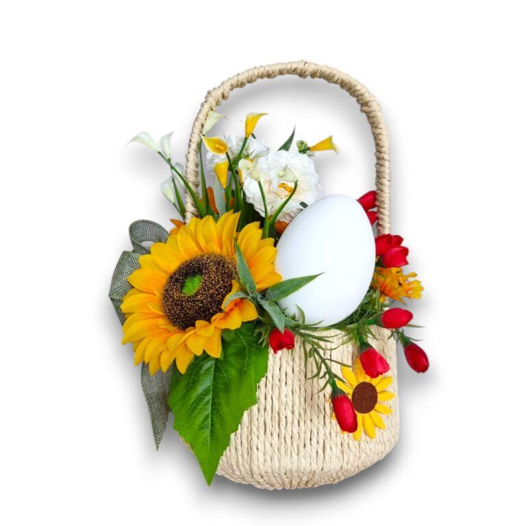 Decor Paște, coș rotund floarea soarelui, 17x34cm