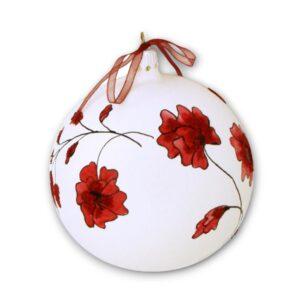 Glob sticlă Crăciun Alb cu flori roșii 10 cm