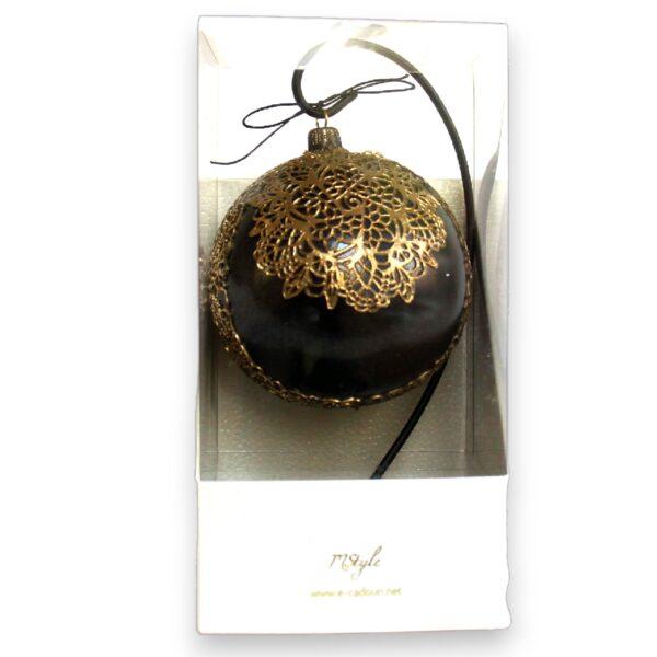 Glob Crăciun negru auriu, sticlă 10 cm