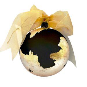 Glob negru/foiță imitație aur, sticlă 10 cm