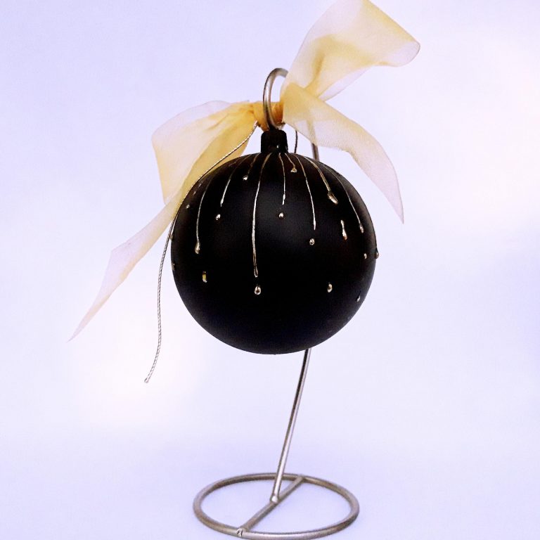 Glob Crăciun sticlă negru cu auriu 10 cm