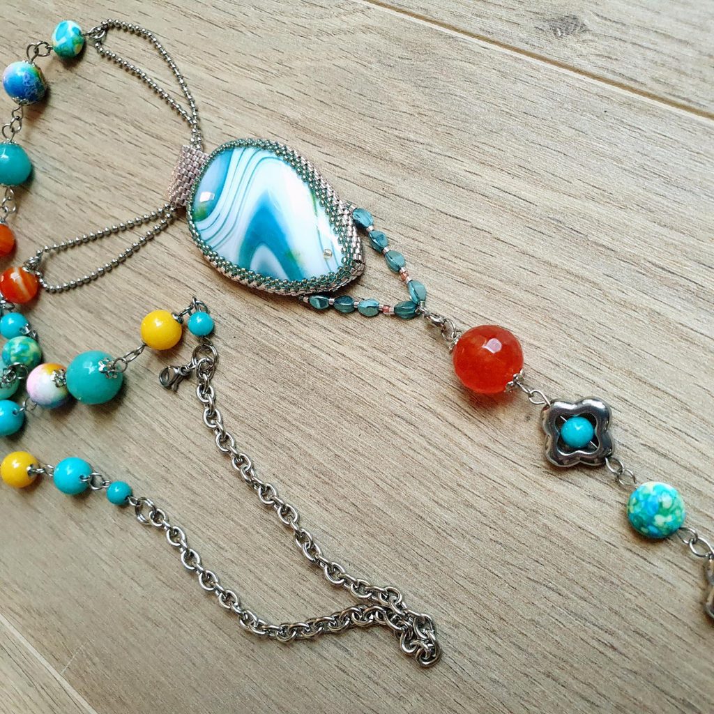 Colier pastel, agate, jad