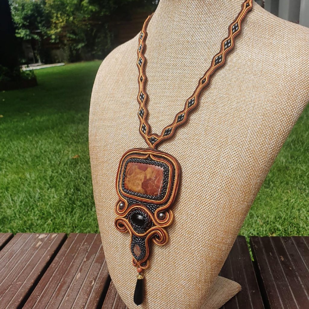 Colier Soutache pietre Jasper şi Onix