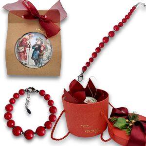 Brățară roșie Cinnabar in glob cadou Crăciun 8cm